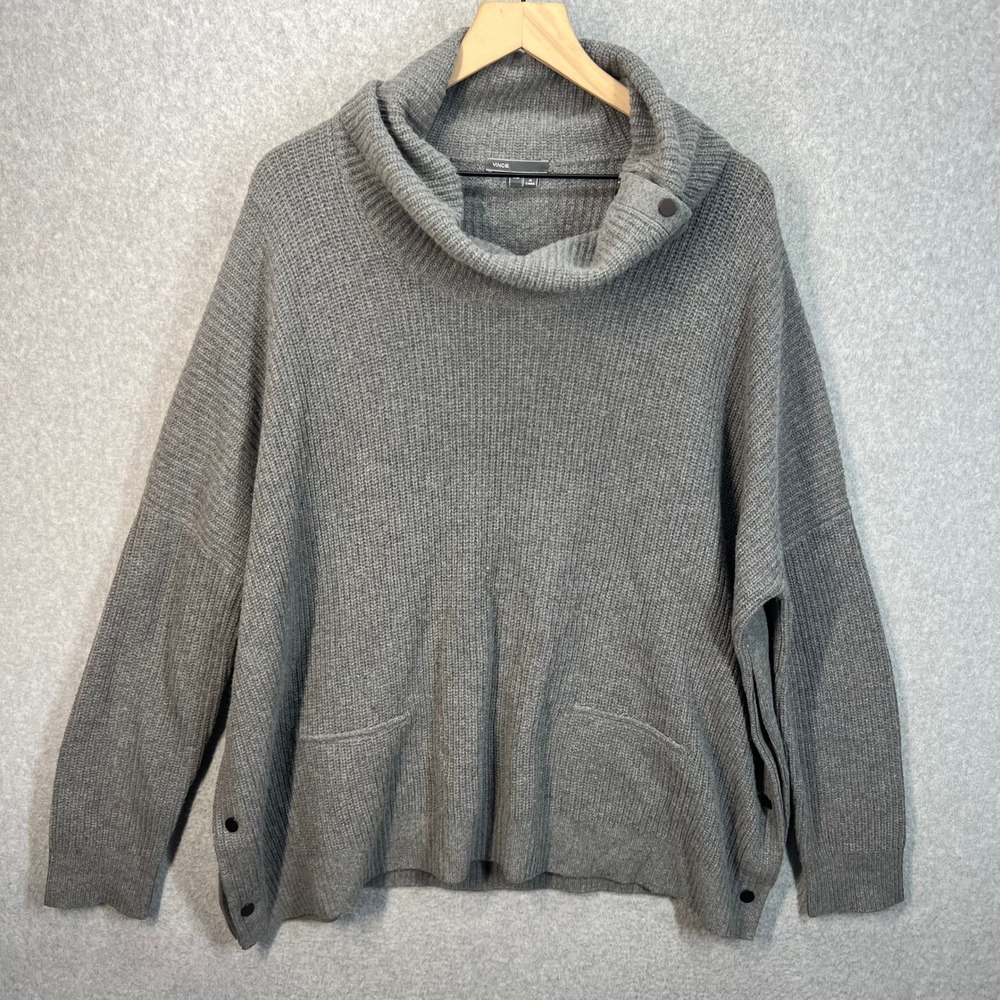 Vince Grey Wool Yak Blend Cowl Neck Button Side Vent Sweater XL